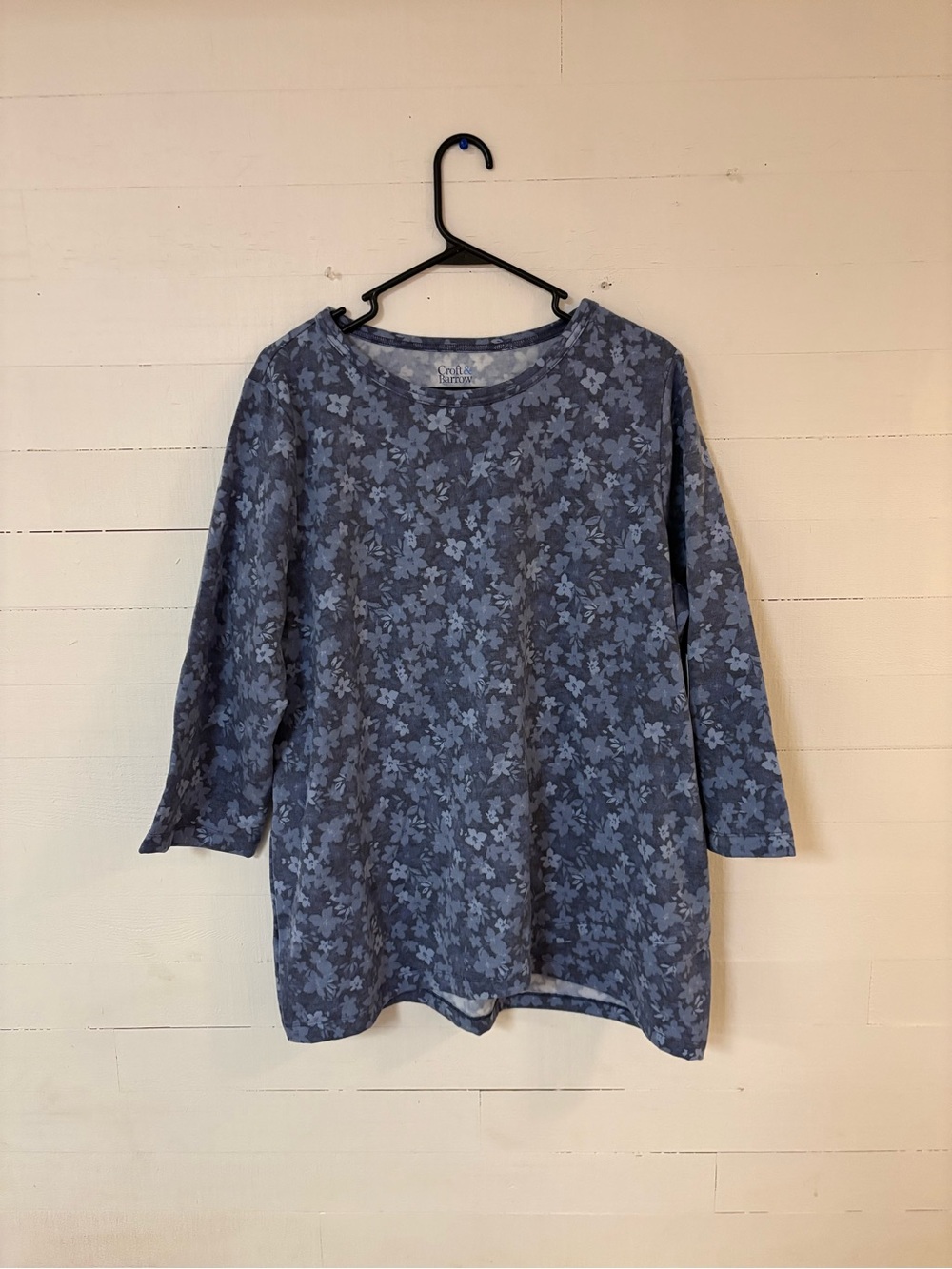 Croft & Barrow Womens XL Blue Floral 3/4 Sleeve Top NWT